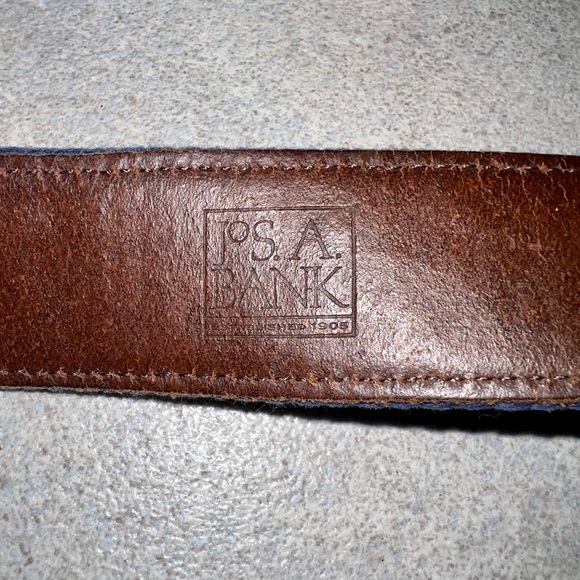 NWT Jos A Bank 46 blue golf theme woven cotton leather accent casual belt - Picture 4 of 7